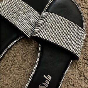 SHEIN Black Sandals with Silver Rhinestones